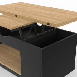 Table basse rectangulaire convertible en table à manger noire et façon hêtre*IDMarket Best