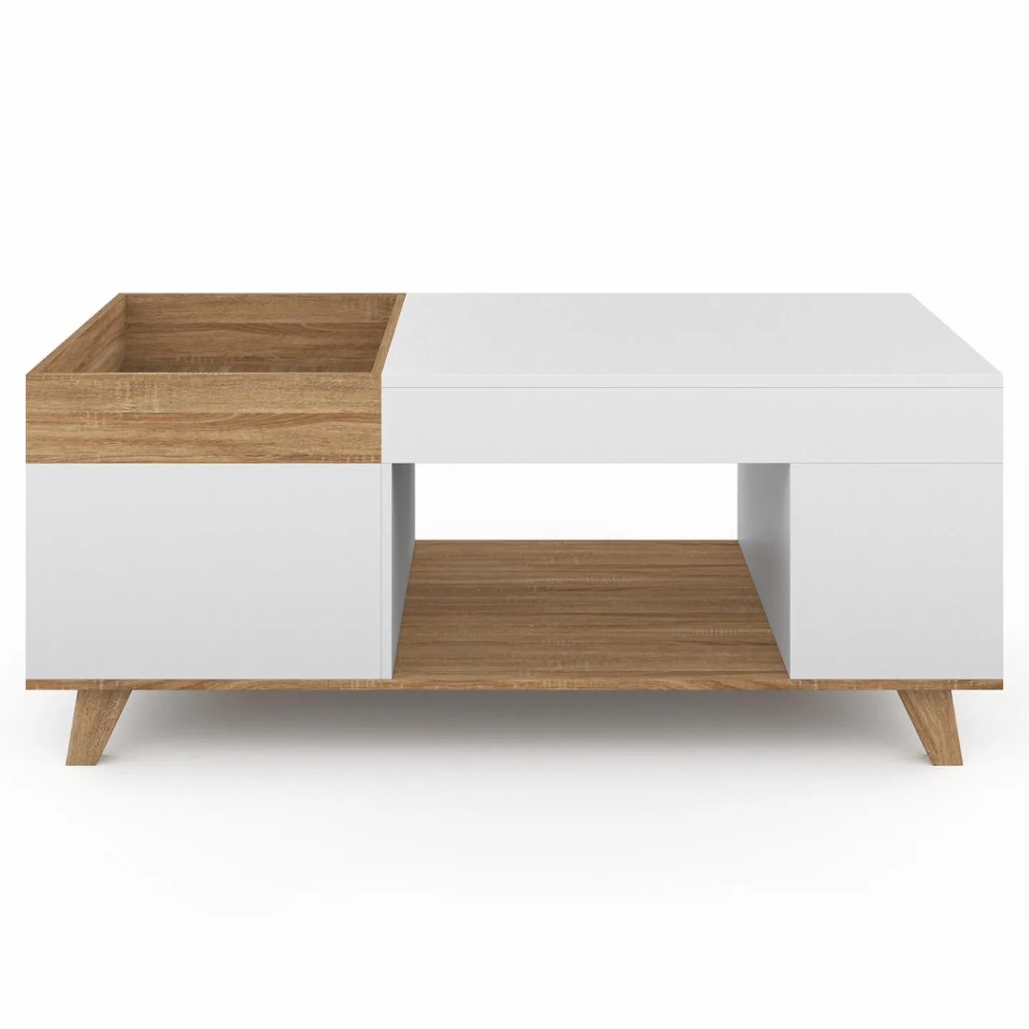 Table basse rectangulaire bois et blanc plateau relevable et coffre*IDMarket Clearance