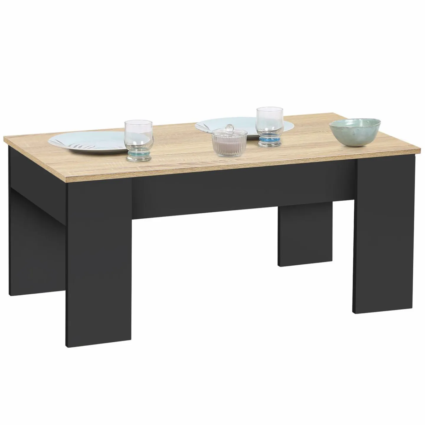 Table basse rectangulaire relevable bois noir et imitation hêtre*IDMarket Online