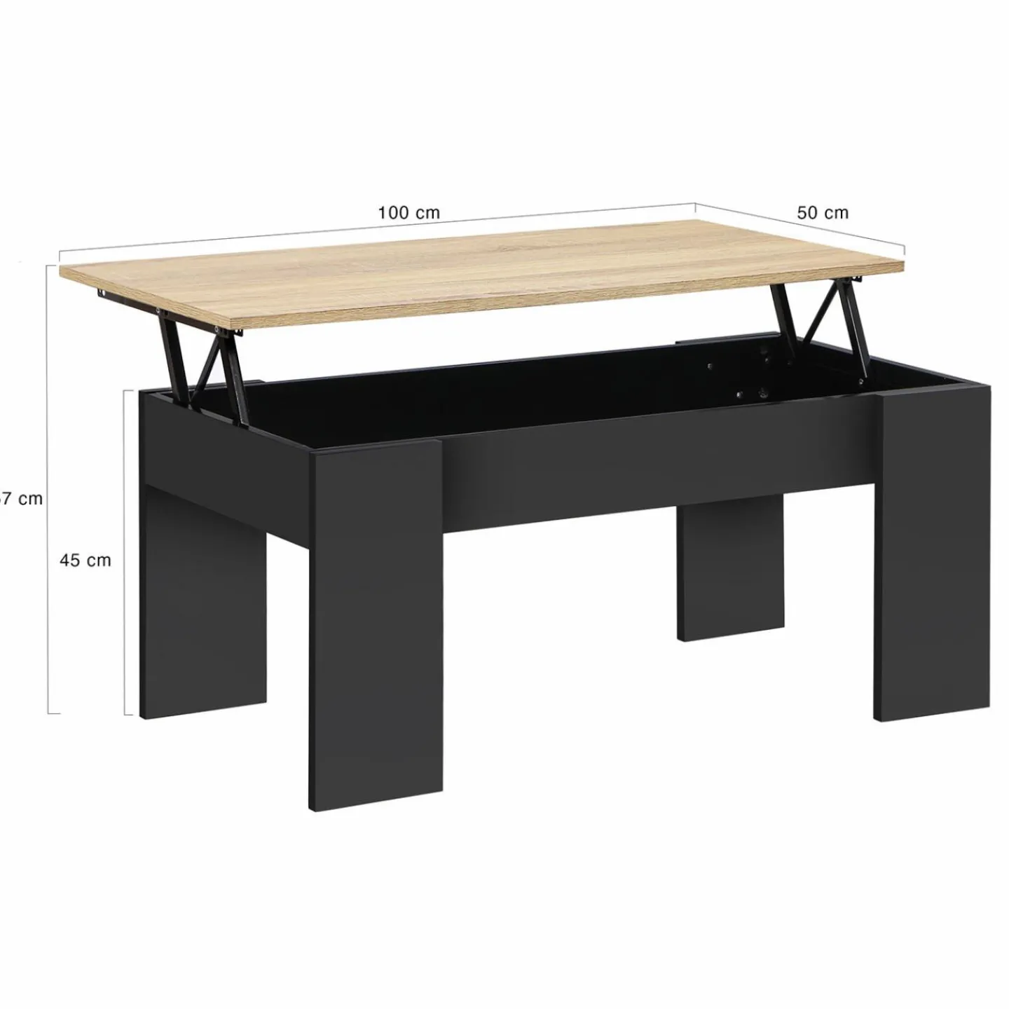 Table basse rectangulaire relevable bois noir et imitation hêtre*IDMarket Online