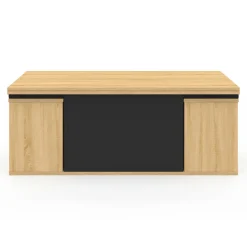 Table basse rectangulaire double plateau relevable avec poufs bois et noir convertible en table à manger*IDMarket Online