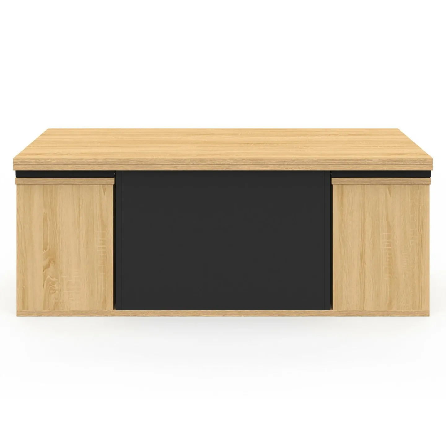 Table basse rectangulaire double plateau relevable avec poufs bois et noir convertible en table à manger*IDMarket Online