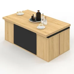 Table basse rectangulaire double plateau relevable avec poufs bois et noir convertible en table à manger*IDMarket Online