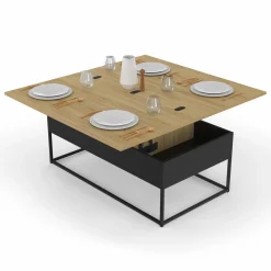 Table basse rectangulaire industrielle relevable et convertible pour manger*IDMarket Hot
