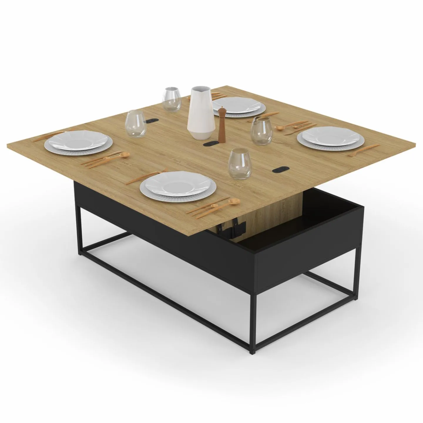 Table basse rectangulaire industrielle relevable et convertible pour manger*IDMarket Hot