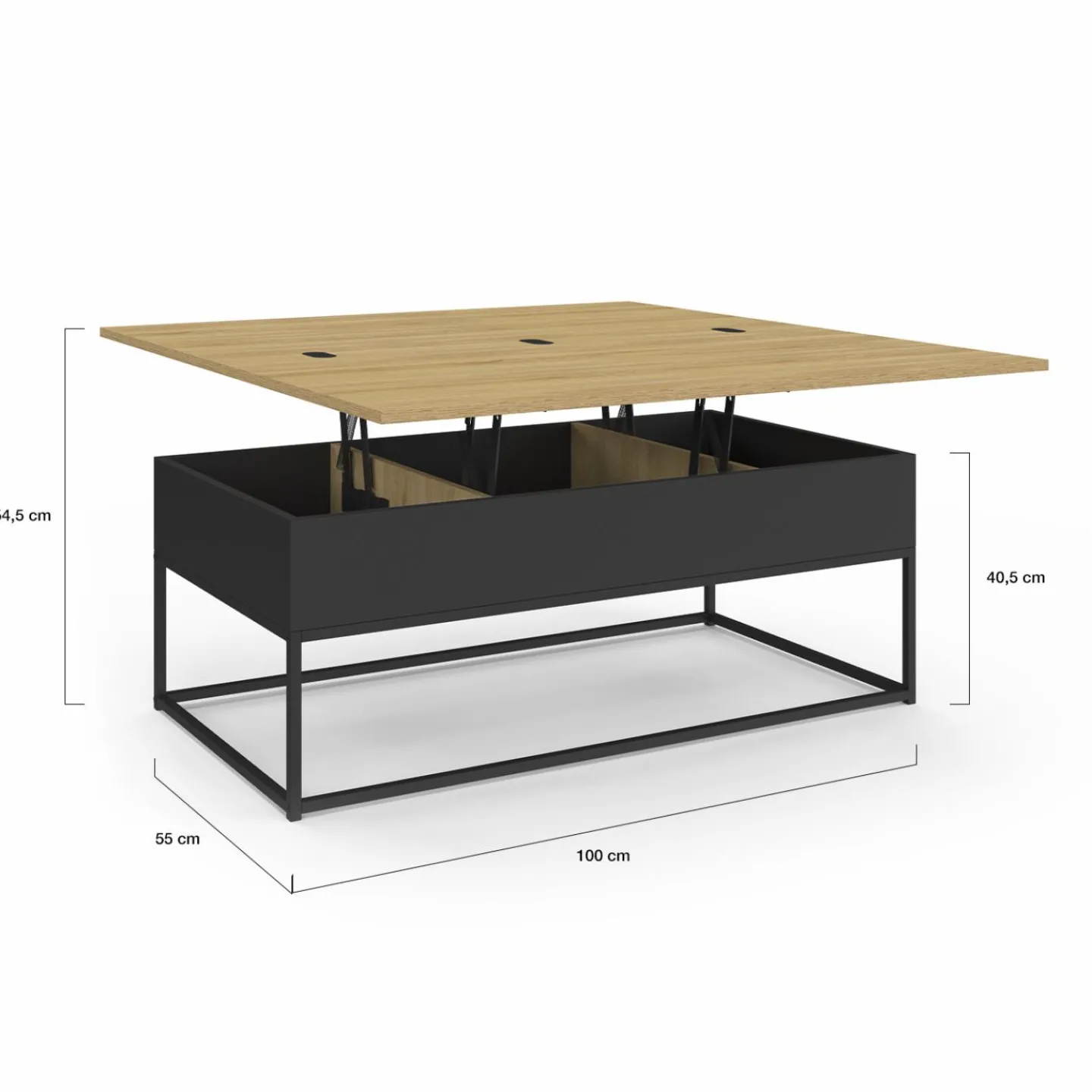 Table basse rectangulaire industrielle relevable et convertible pour manger*IDMarket Hot