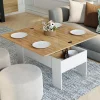 Table basse rectangulaire double plateau relevable bois imitation hêtre*IDMarket Discount