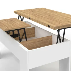 Table basse rectangulaire double plateau relevable bois imitation hêtre*IDMarket Discount