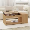Table basse rectangulaire plateau relevable avec coffre lattes tasseau bois coloris chêne*IDMarket