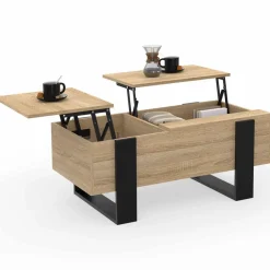 Table basse relevable 2 plateaux bois et noir*IDMarket Discount