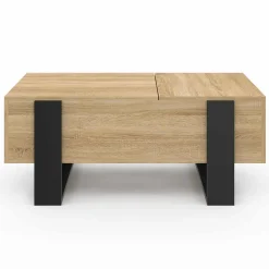 Table basse relevable 2 plateaux bois et noir*IDMarket Discount