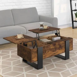 Table basse relevable 2 plateaux bois effet vieilli et noir*IDMarket Clearance