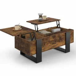 Table basse relevable 2 plateaux bois effet vieilli et noir*IDMarket Clearance