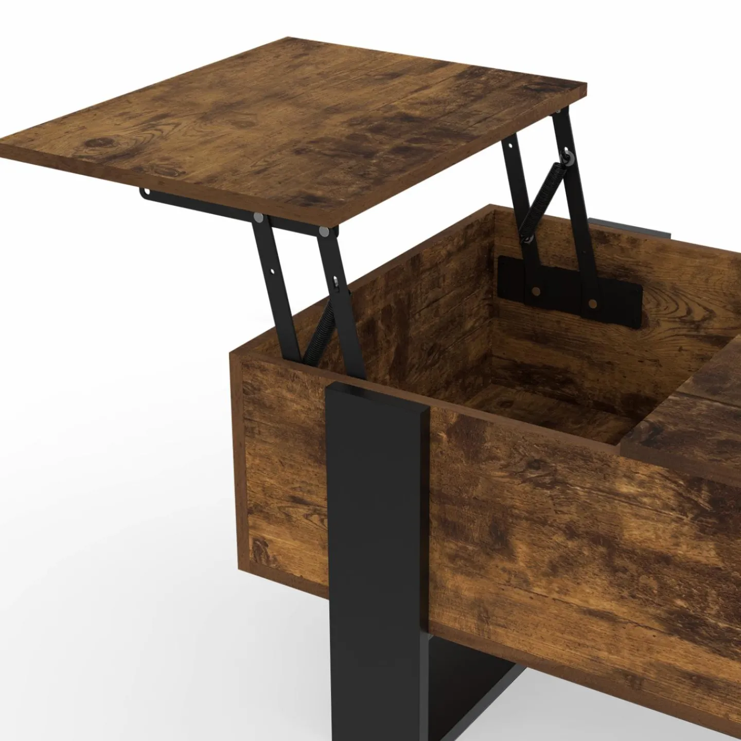 Table basse relevable 2 plateaux bois effet vieilli et noir*IDMarket Clearance