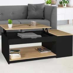 Table basse relevable bois noir et façon hêtre*IDMarket New