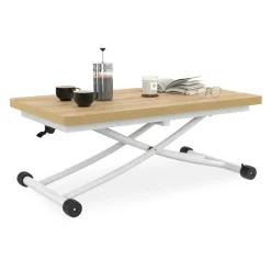 Table basse relevable en table à manger industrielle avec plateau façon hêtre*IDMarket Discount