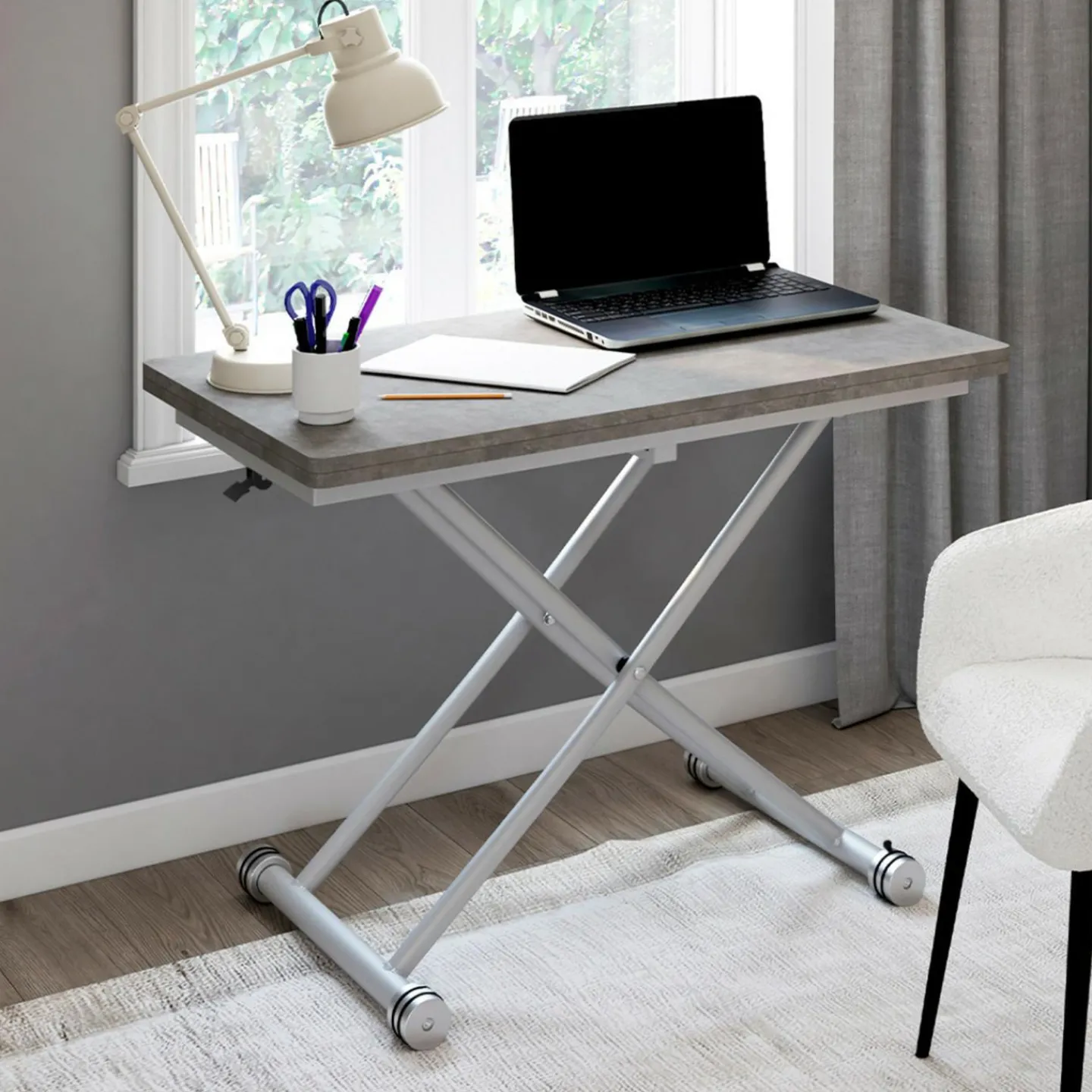 Table basse relevable en table à manger moderne avec plateau effet béton*IDMarket Hot