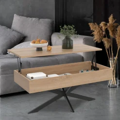 Table basse relevable industrielle rectangulaire bois et noir 100 cm pied araignée*IDMarket Best