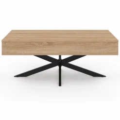 Table basse relevable industrielle rectangulaire bois et noir 100 cm pied araignée*IDMarket Best