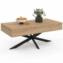 Table basse relevable industrielle rectangulaire bois et noir 100 cm pied araignée*IDMarket Best