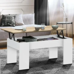 Table basse relevable rectangulaire bois blanc et imitation hêtre*IDMarket Outlet