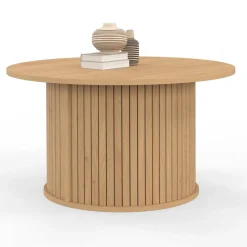 Table basse ronde 70 cm lattes coloris chêne*IDMarket Hot