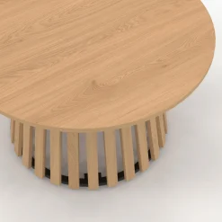 Table basse ronde 70 cm pied bois en lattes et plateau bois*IDMarket Online