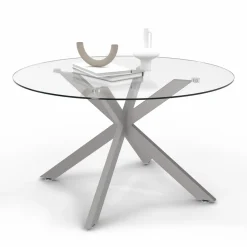 Table basse ronde avec plateau verre et pied acier effet chromé*IDMarket Online