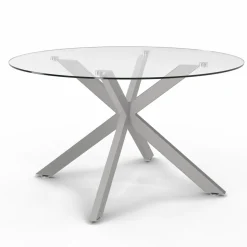 Table basse ronde avec plateau verre et pied acier effet chromé*IDMarket Online