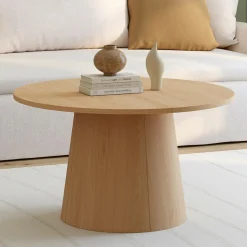Table basse ronde bois effet hêtre 70 cm pied central*IDMarket Hot