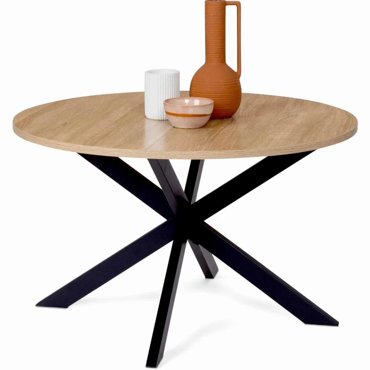 Table basse ronde bois et noir pied araignée*IDMarket