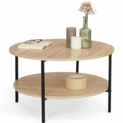 Table basse ronde double plateau style industriel 70 cm*IDMarket Online