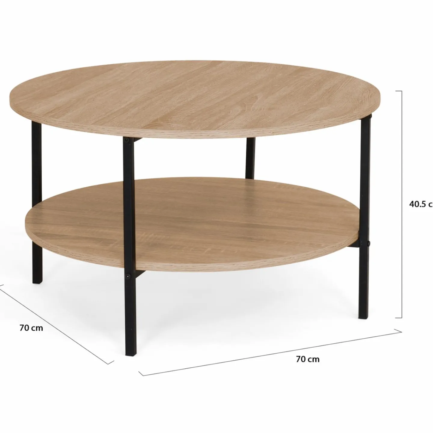 Table basse ronde double plateau style industriel 70 cm*IDMarket Online