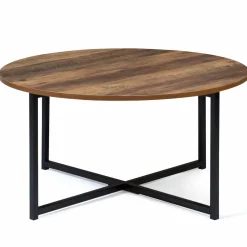 Table basse ronde style industriel bois foncé 80 cm*IDMarket