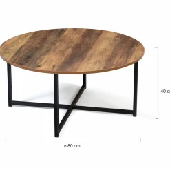Table basse ronde style industriel bois foncé 80 cm*IDMarket