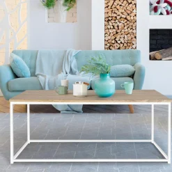 Table basse style industriel bois et métal blanc*IDMarket
