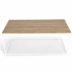 Table basse style industriel bois et métal blanc*IDMarket