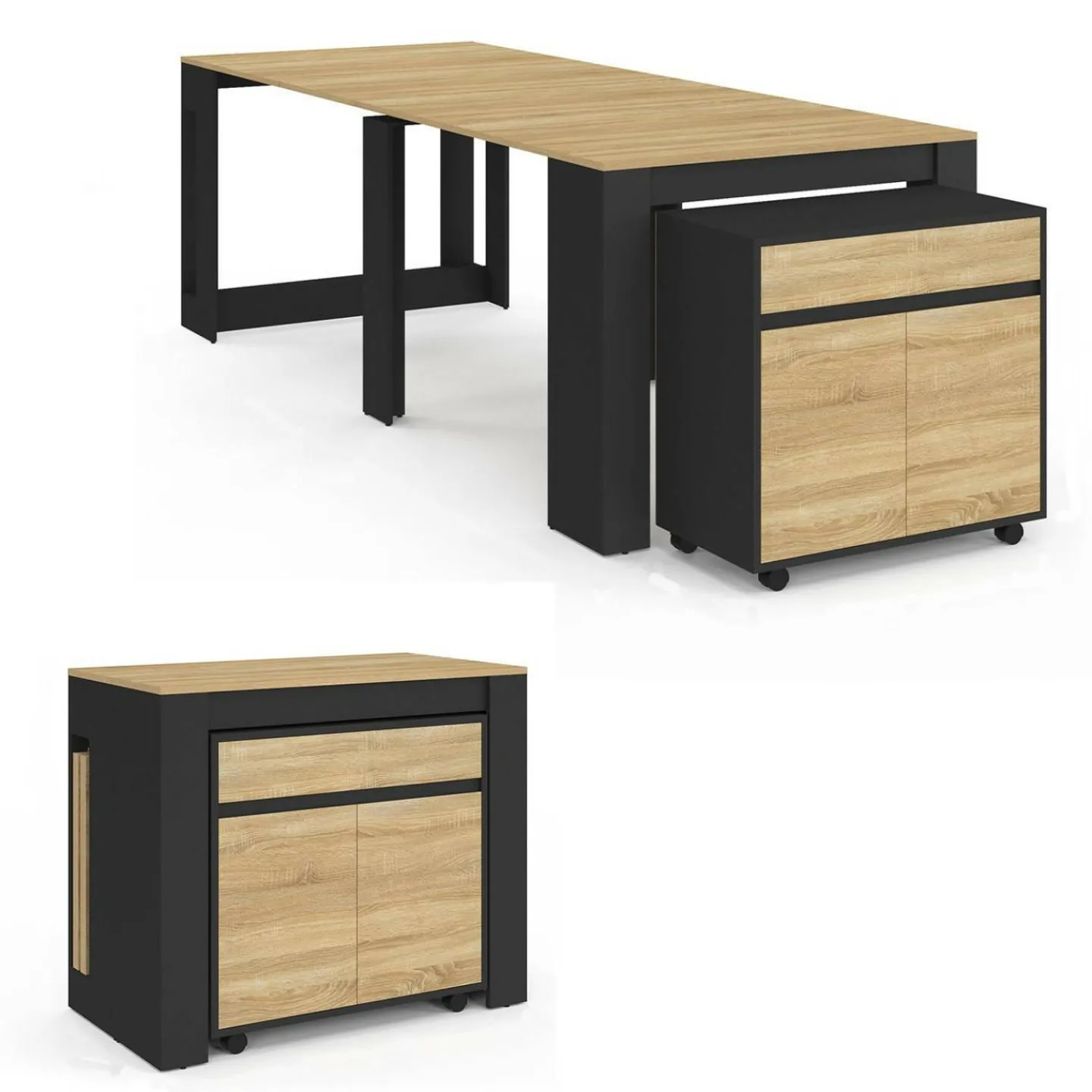 Table buffet extensible 10 personnes 235 cm bois et noir*IDMarket Discount
