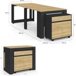 Table buffet extensible 10 personnes 235 cm bois et noir*IDMarket Discount