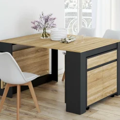 Table buffet extensible 10 personnes 235 cm bois et noir*IDMarket Discount