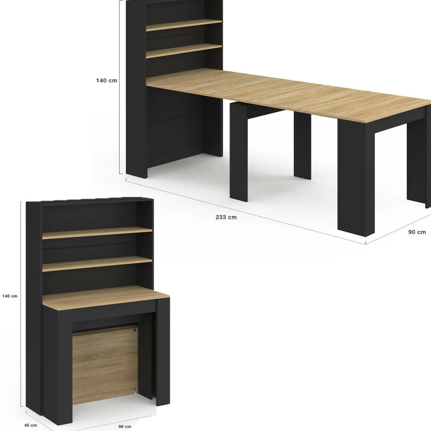 Table buffet haut extensible 8 personnes bois et noir 235 cm*IDMarket Outlet