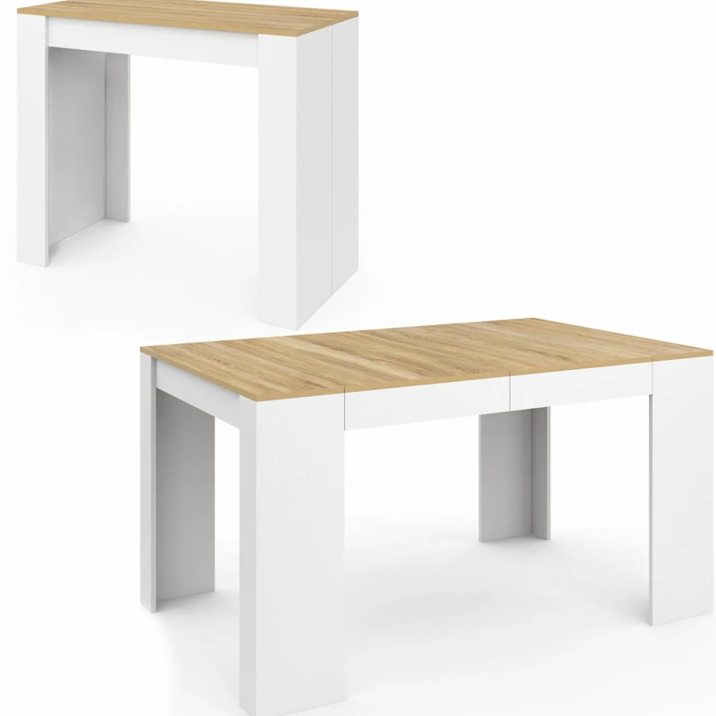 Table console extensible 140 cm blanc et bois façon hêtre*IDMarket Hot