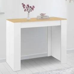 Table console extensible 140 cm blanc et bois façon hêtre*IDMarket Hot