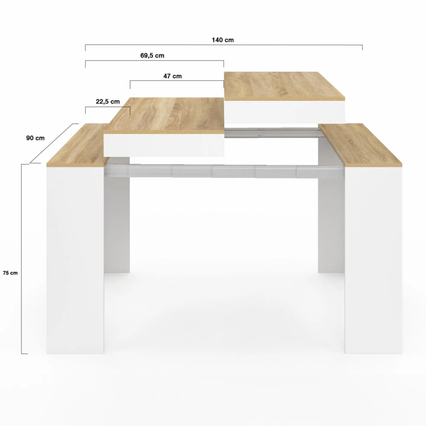 Table console extensible 140 cm blanc et bois façon hêtre*IDMarket Hot