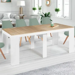 Table console extensible bois façon hêtre et blanc 10 personnes*IDMarket Discount