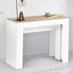 Table console extensible bois façon hêtre et blanc 10 personnes*IDMarket Discount