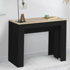 Table console extensible 14 personnes bois noir et façon hêtre*IDMarket Online
