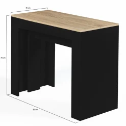 Table console extensible 14 personnes bois noir et façon hêtre*IDMarket Online