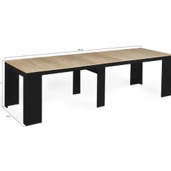 Table console extensible 14 personnes bois noir et façon hêtre*IDMarket Online