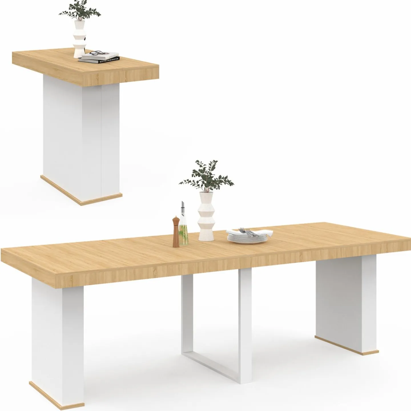 Table console extensible bois et blanc*IDMarket Outlet